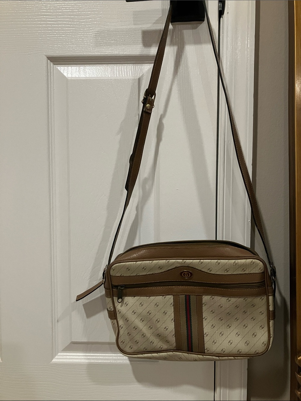 Brown and Cream Crossbody Shoulder Bag